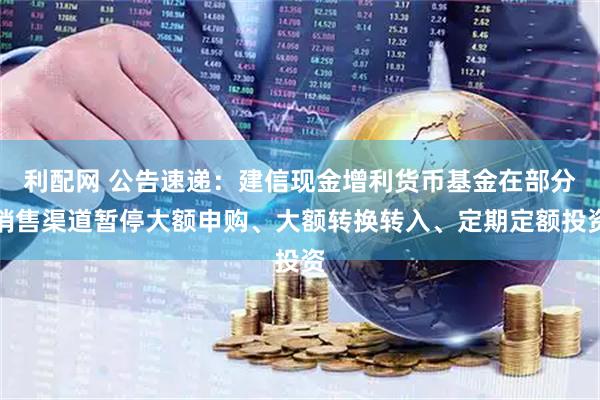 利配网 公告速递：建信现金增利货币基金在部分销售渠道暂停大额申购、大额转换转入、定期定额投资